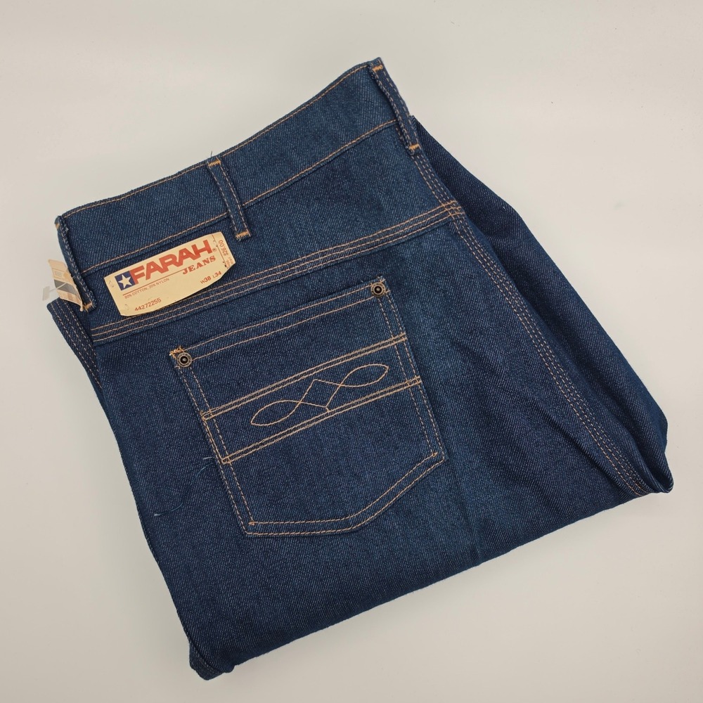 Farah Jeans Men 38x34 Blue New Vintage 70s FaraPress Ultra-Stretch Straight Leg